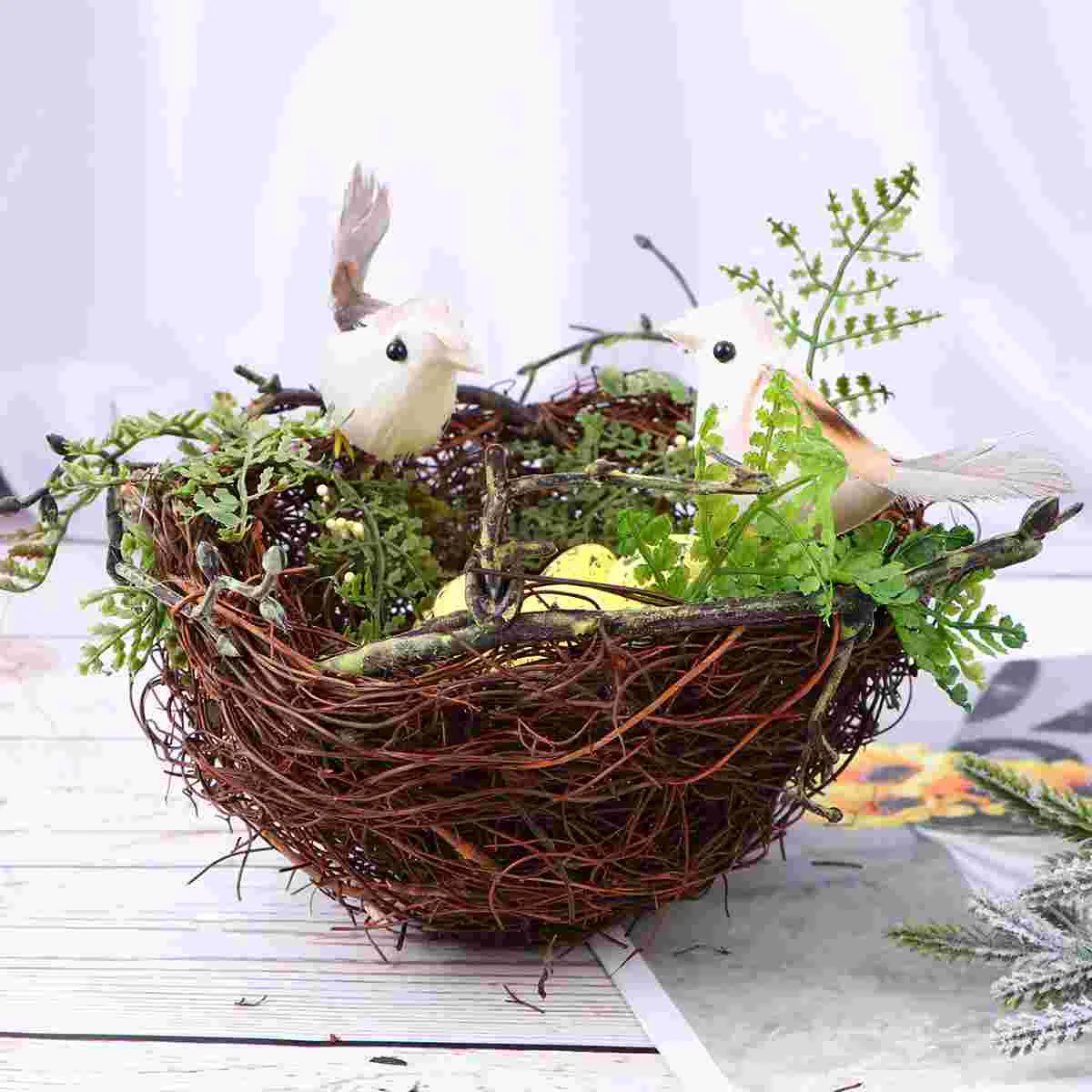 13cm Simulation Bird Nest Decoration Exquisite Bird Egg Ornament Party Layout Decor for Home FEstival (13cm Round Bird Nest Yell