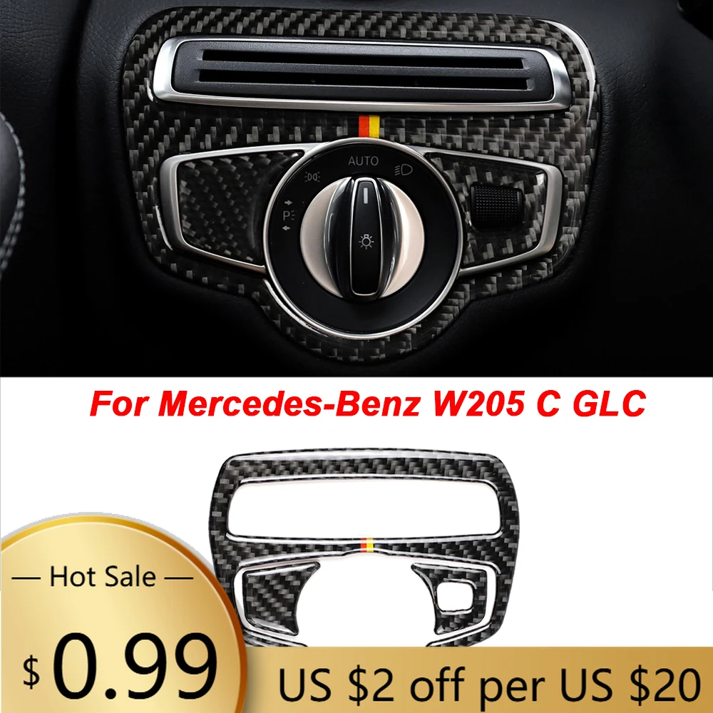 

Steering Covers Mutips Car Headlight Switch Frame Cover Styling Carbon Fiber Sticker Accessories For Mercedes New C Class W205