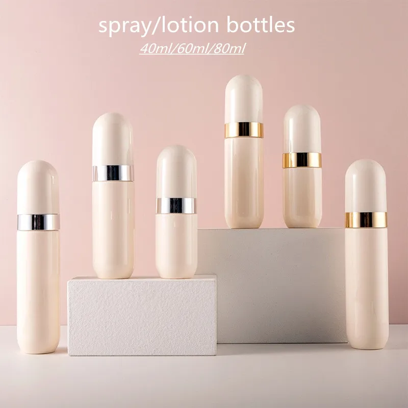 

40/60/80ml Beige PET Spray/Lotion Bottle Toner Perfume Sprayer Liquid Foundation Lotion Alcohol Disinfection Bottle Pump Bottle