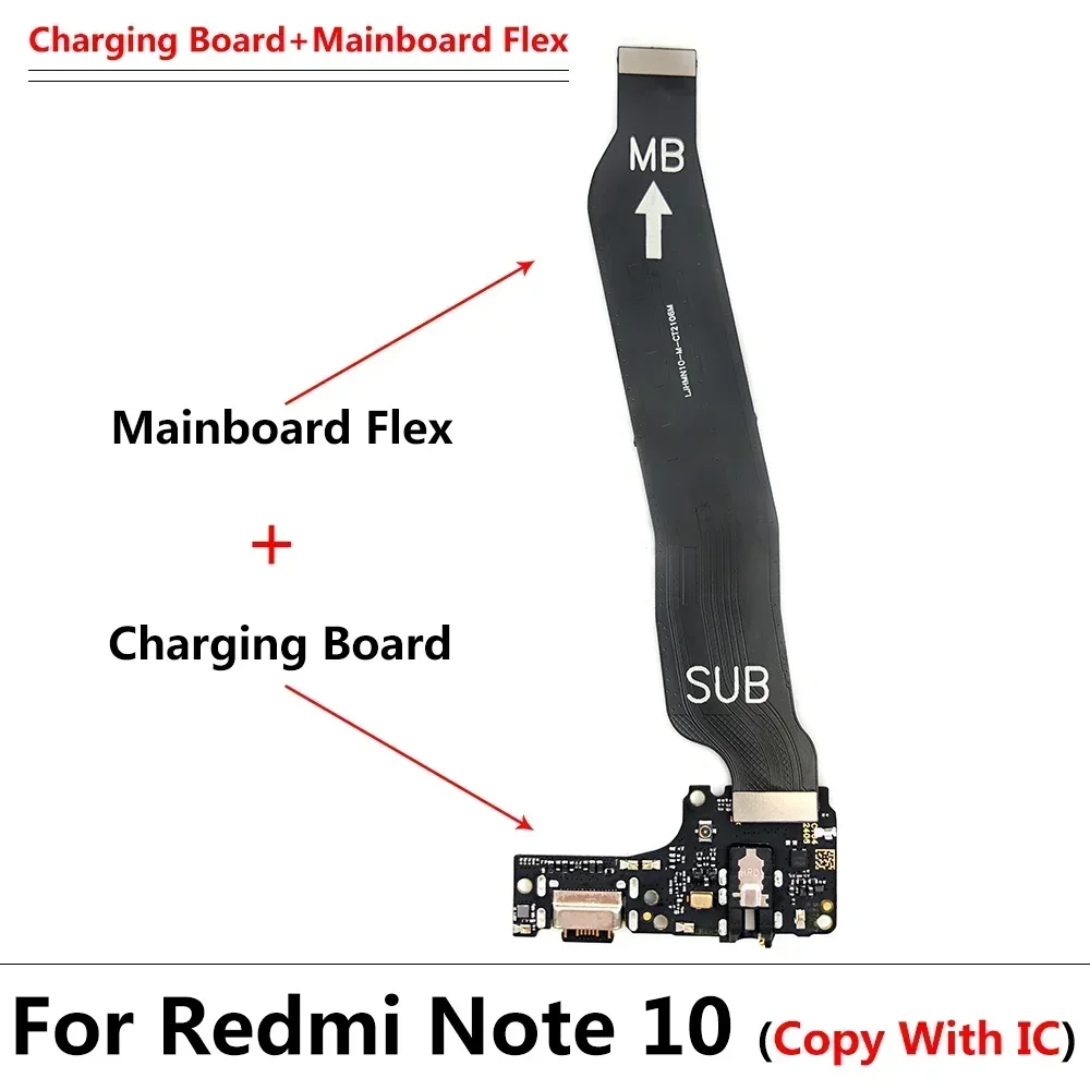 Port de charge USB pour Redmi Note 10 et Redmi Note 10S, connecteur de micro, carte mère principale, câble flexible LCD, pièce de rechange