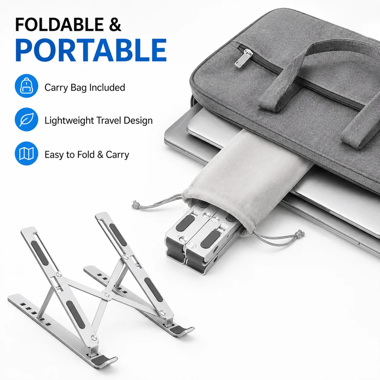 Foldable Aluminum Laptop Stand, 7-Level Adjustable Ergonomic Laptop Riser, Portable Lightweight Laptop Holder with Storage Bag,