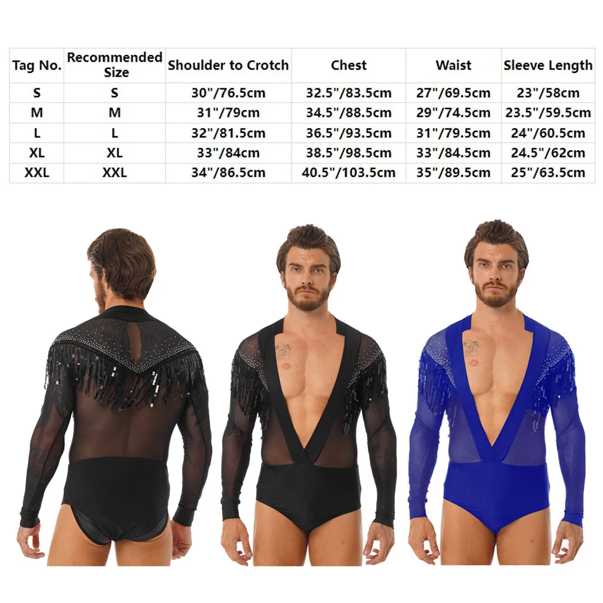 Mens Shiny Rhinestones ละติน Tango Dance เสื้อ Leotard Ballroom V คอเครื่องแต่งกายเต้นรำเต้นรำเสื้อ Bodysuit