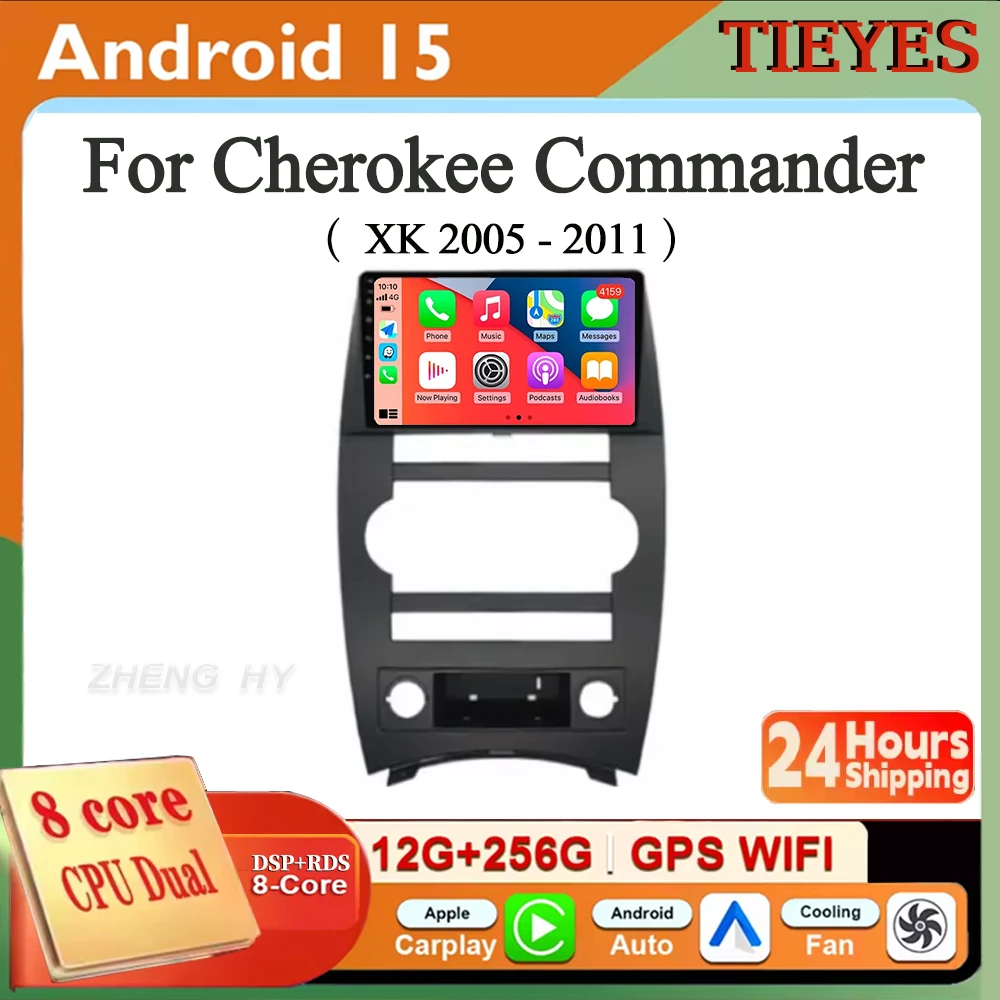 Android 15 Carplay Auto para Jeep Cherokee Commander XK 2005 2006 2007 2008 2009 2010 2011 Radio de coche reproductor Multimedia GPS WIFI