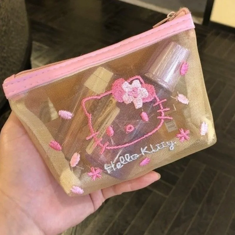 

Hello Kitty Storage Bag Pink Cute New Portable Mesh Waterproof Toilet Makeup Change Embroidery Fashion Zipper Bag Gift Wholesale