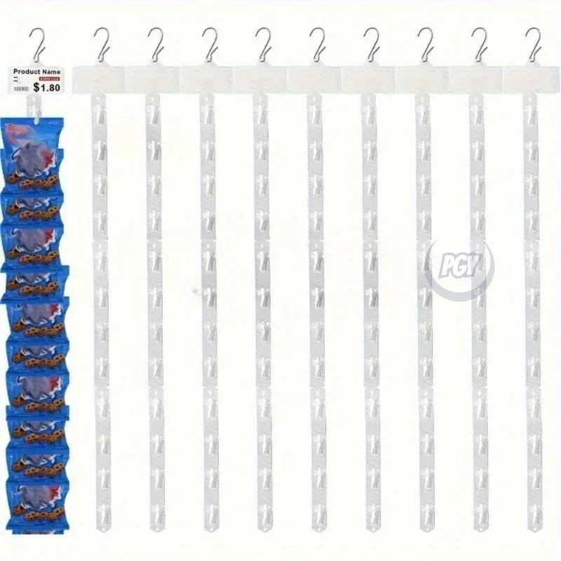 20pcs Thickened Plastic Hanging Display Strips 60cm with Hooks Product Display Clips with Label Heads for Store Product Display