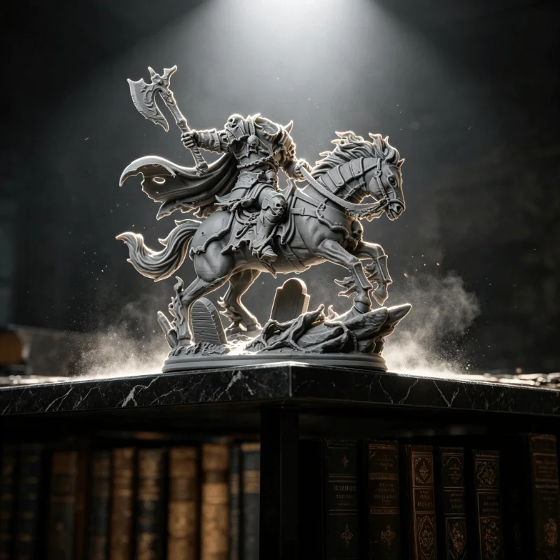 Undead Axe Knight on Horse Statue 3D Printed Dark Fantasy Skeleton Rider Mini Figurines Ornament DIY Model Gothic Tabletop Gifts