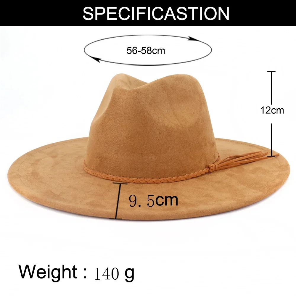 

Suede Top Hat 9.5cm Wide Brim Fedora Hat Men Women Autumn Winter Felt Jazz Hats Classic Church Fedoras Chapeau Sombrero Mujer