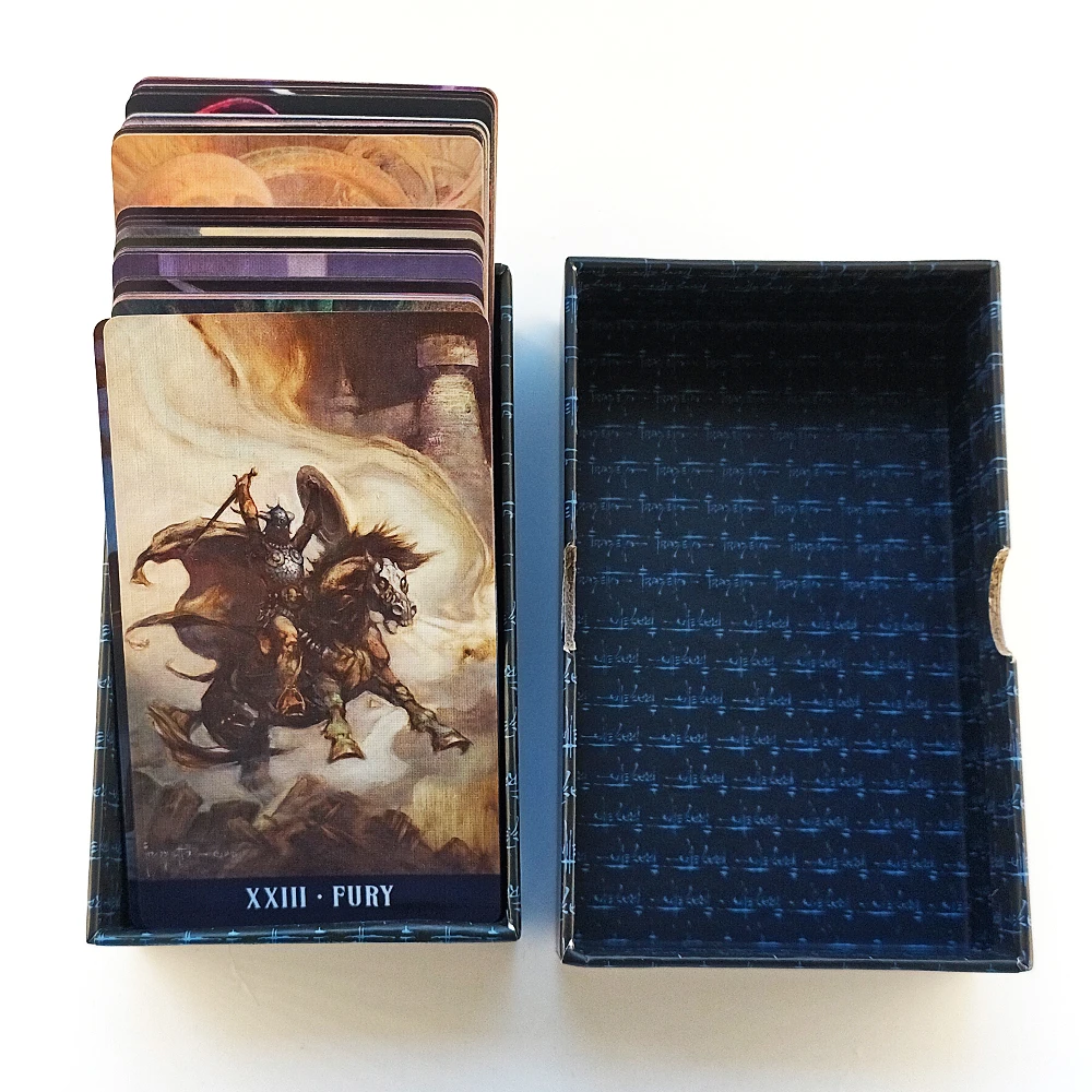 Gedrukt op 350GSM dubbelreliëf karton 12 * 7 cm Frazetta Fantasy Tarot in stijve doos 80 stuks kaarten gewijd aan Frank Frazetta