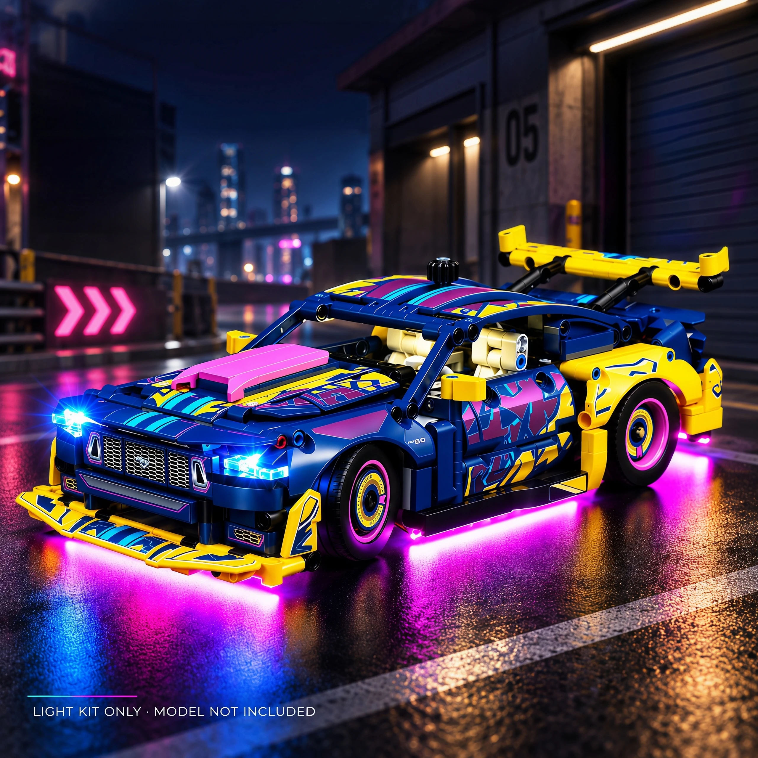 HPROSPER 5V LED-Leuchte (ohne Modellbezeichnung) für das LEGO Custom Garage Ford Mustang GT Auto 42236, dekorative Beleuchtung mit Batteriefach.
