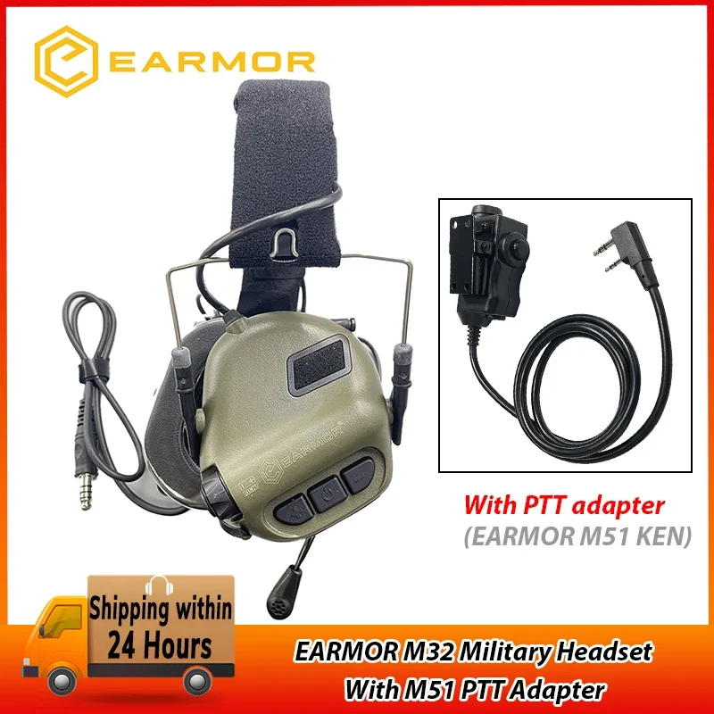 EARMOR M32 MOD4 Tactical Headset Anti Noise Headphones Military Aviation Communication Shooting Earphone with Kenwood PTT