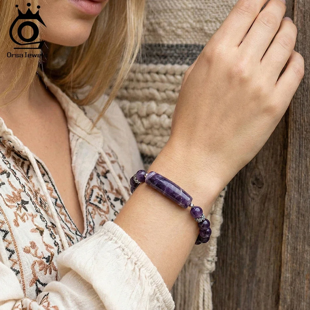 

Браслет ORSA JEWELS S925 с натуральным аметистом, регулируемый, для женщин и мужчин, для исцеления души, ручной работы, для медитации, GMB102