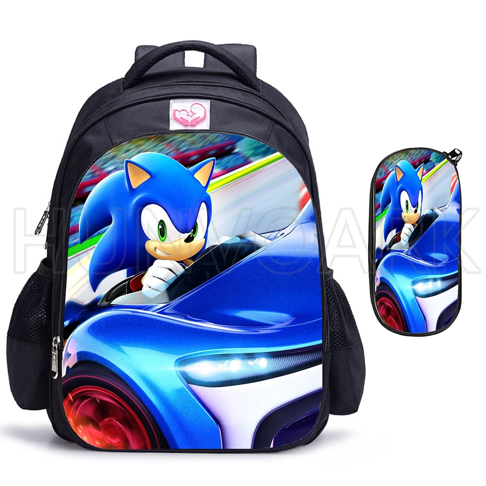 Sonic Racing School Bags para crianças, mochilas ortopédicas dos desenhos animados, presente de aniversário para meninos e meninas, sacos escolares