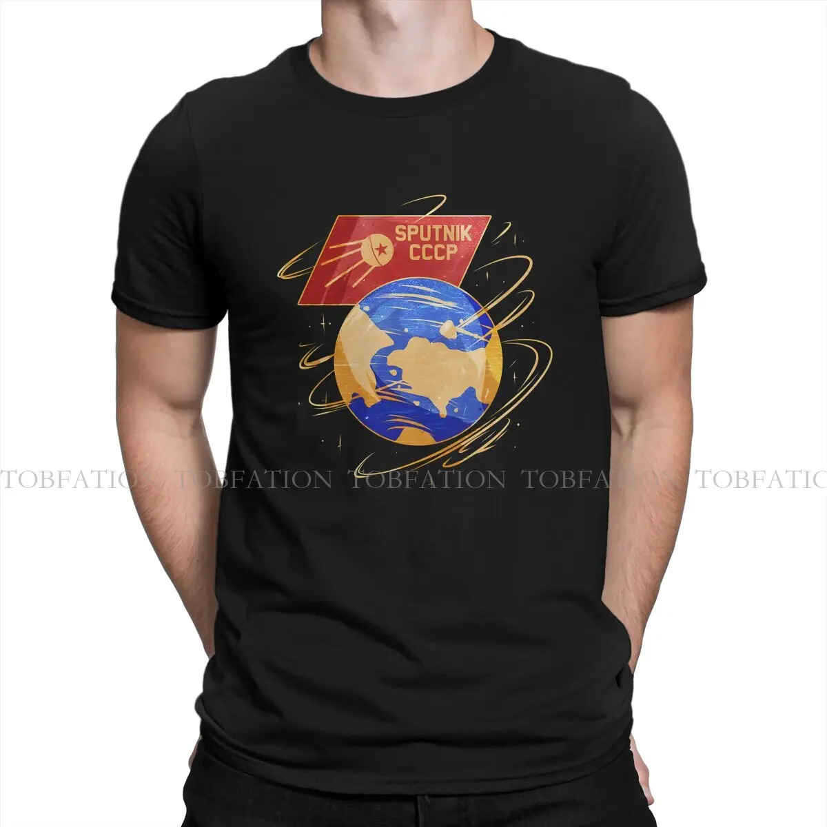 CCCP USSR Russian Soviet Union Sputnik Space Satellite Tshirt Graphic Men Tops Vintage Summer Clothes 100% Cotton T Shirt