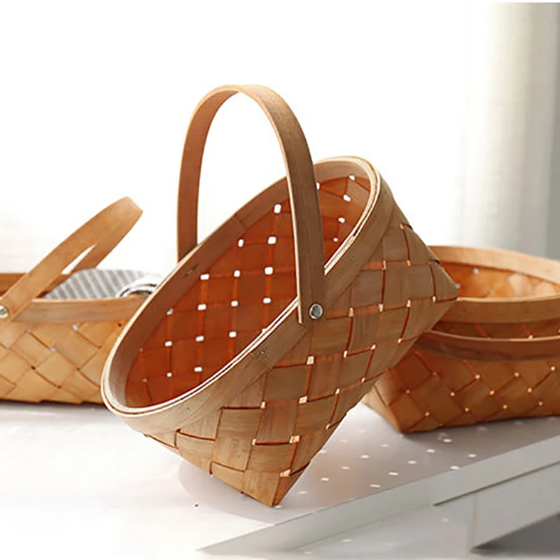 ตะกร้าเก็บของกล่องเก็บสินค้าพร้อมที่จับกล่องเก็บสินค้าตะกร้าไม้หวายทำด้วยมือ