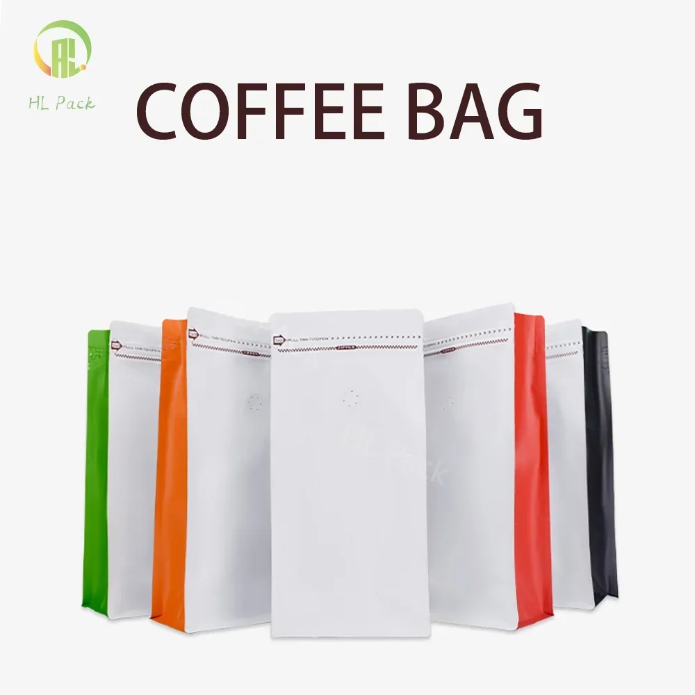 50pcs 100g 250g 500g 1kg Matte White+Gussets Colored Coffee Bag With Valve Sealed Food Powder Tea Nuts Storage Airtight Pouches