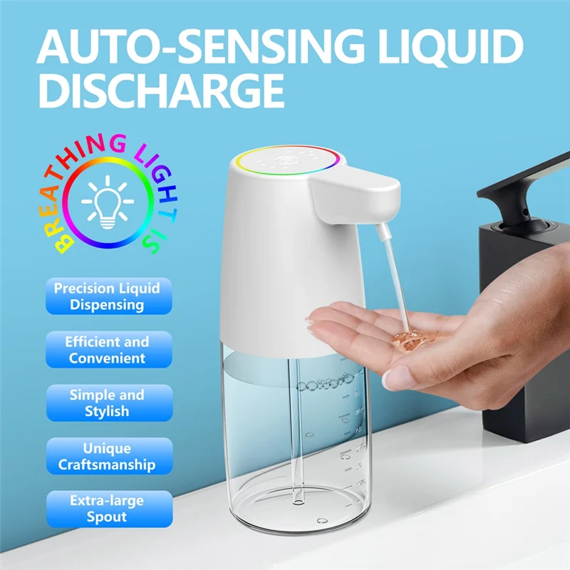 موزع الصابون الأوتوماتيكي 450 مل، مستشعر الأشعة تحت الحمراء، شحن من النوع C، موزع الصابون السائل الذكي بدون لمس
