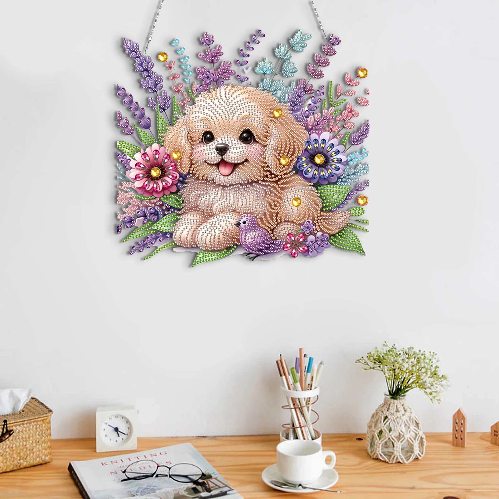 

Набор для алмазной вышивки 2D «Лавандовый щенок»: плоская алмазная живопись, подвеска, декор для дома