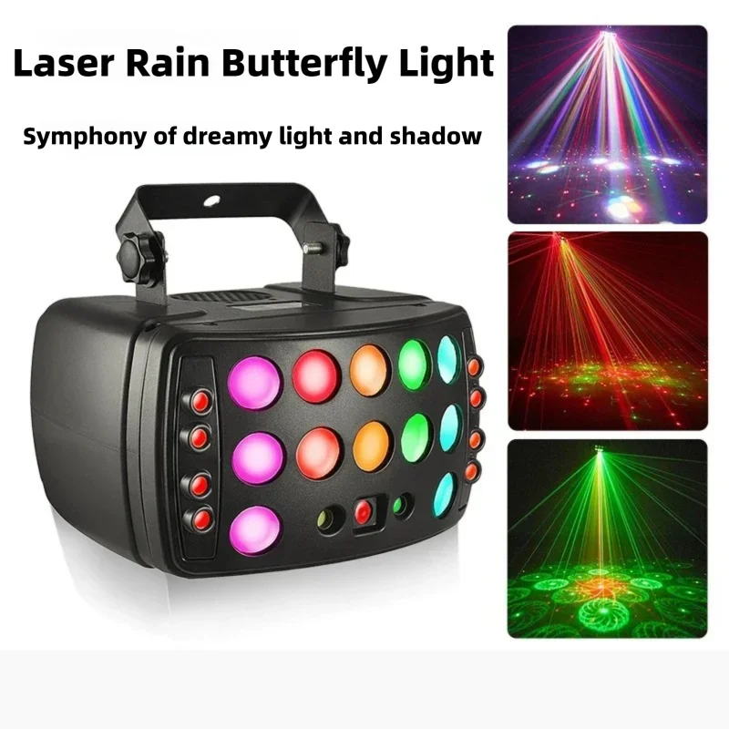

50W DJ Disco Party Light 4in1 Red&Green Laser Rain Patterns LED Strobe RGBW Beam Stage Effect Light Holiday Wedding Club Dance