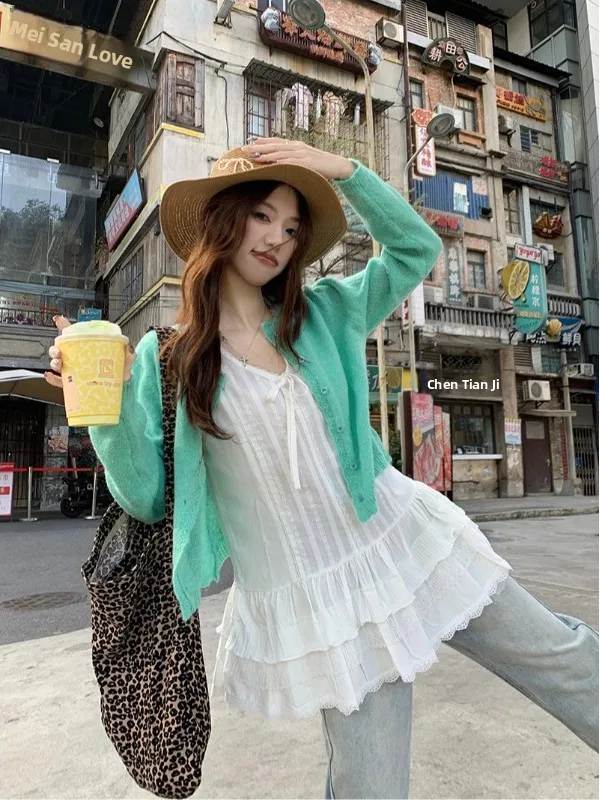 

Sweet Lace Sleeveless Vest Skirt Women's Mid-Length Loose Waist Spring Commute Style Polyester Fiber Thin H-Shape Short Skirt