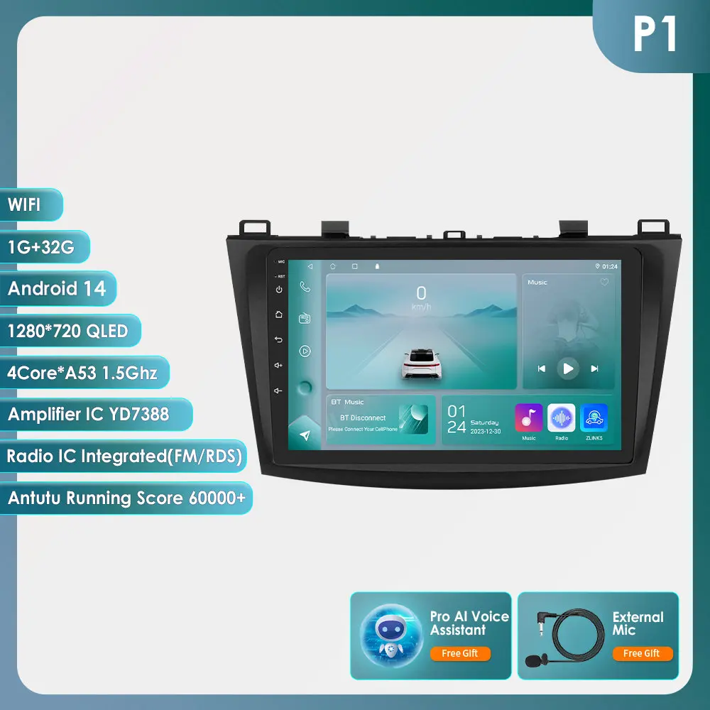 8G + 128G Android 14 Autoradio Speler Voor Mazda 3 2010 2011 2012 2013 Autoradio GPS Navigatie WIFI RDS IPS Multimedia Stereo 2din