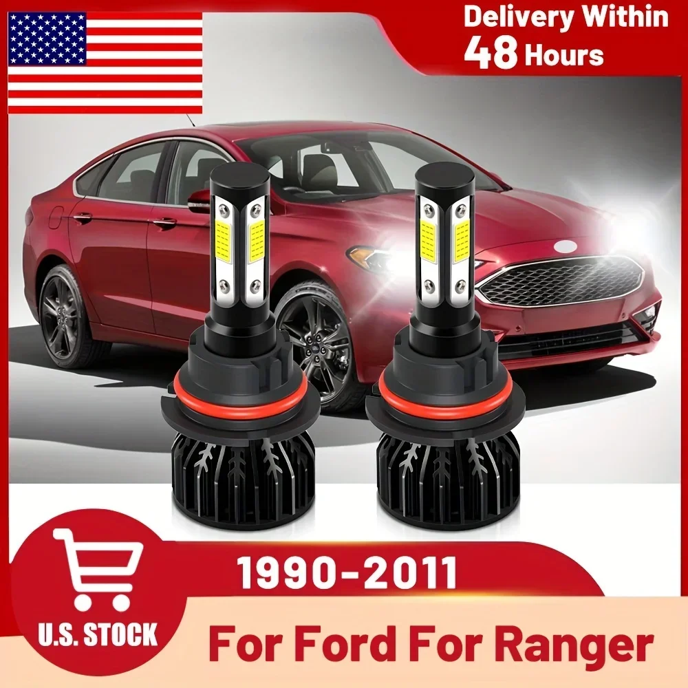 Fit For Ford For Ranger (1990-2011), LED Bulbs White Hi-Lo Beam 9007 Bright COB Chip 500% Brightness Bright 6000K White