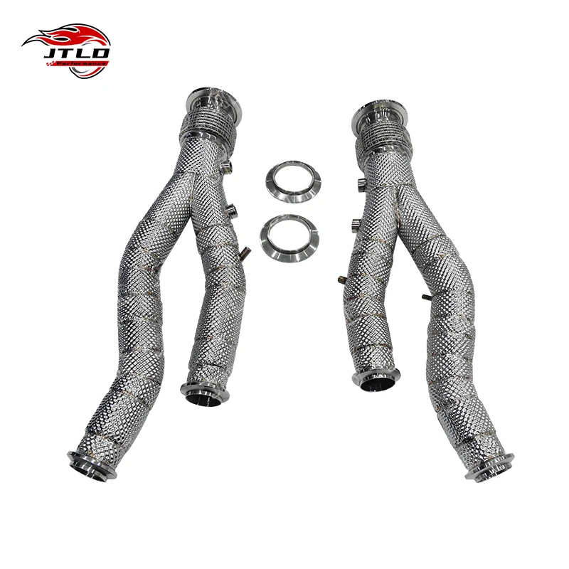 JTLD Stainless Steel 51mm For Lamborghini Aventador LP700 Exhaust Downpipe Equal Length With Heat Shield Made Of Durable