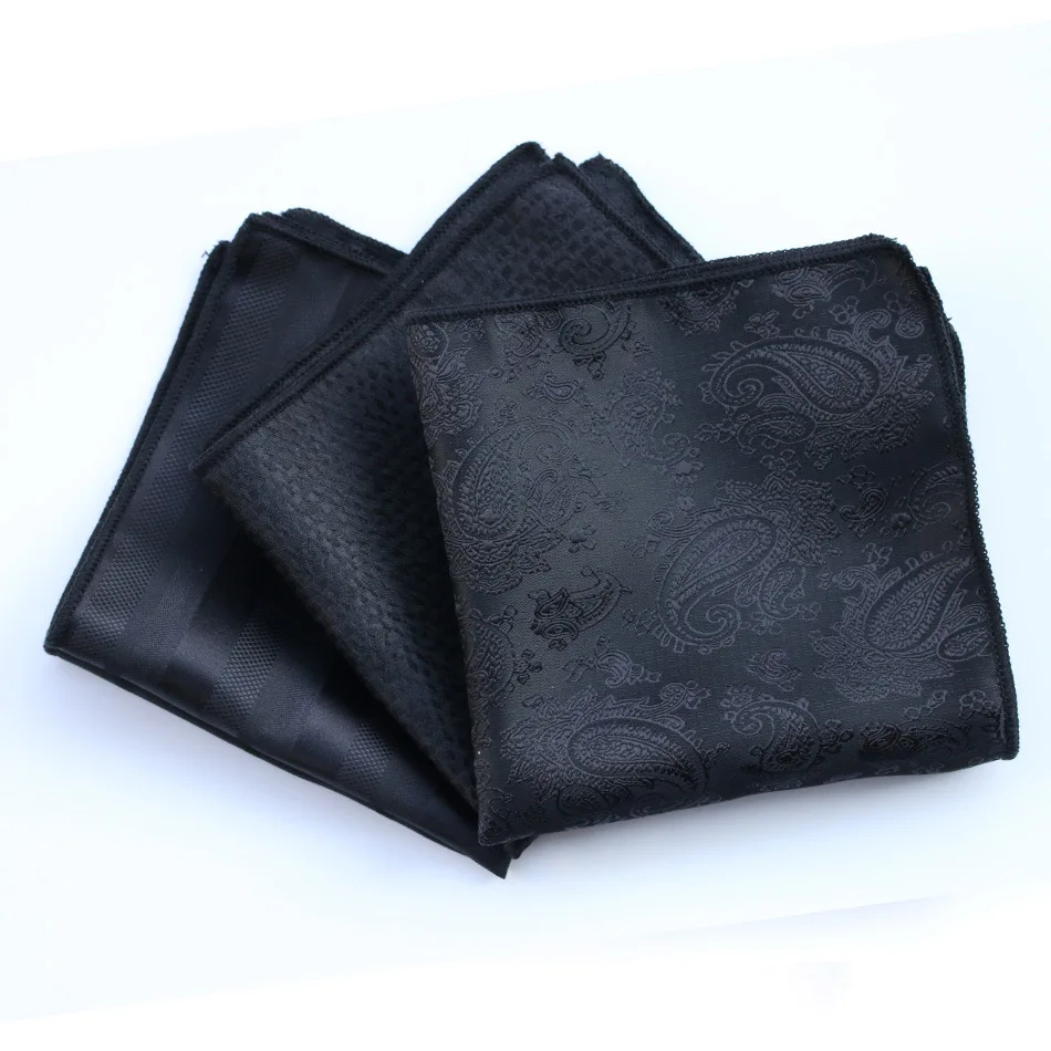 Classic Black Pocket Square Trendy British Style Polyester Paisley Handkerchief Formal Dress Chest Scarf Men's Suit Pocket Towel