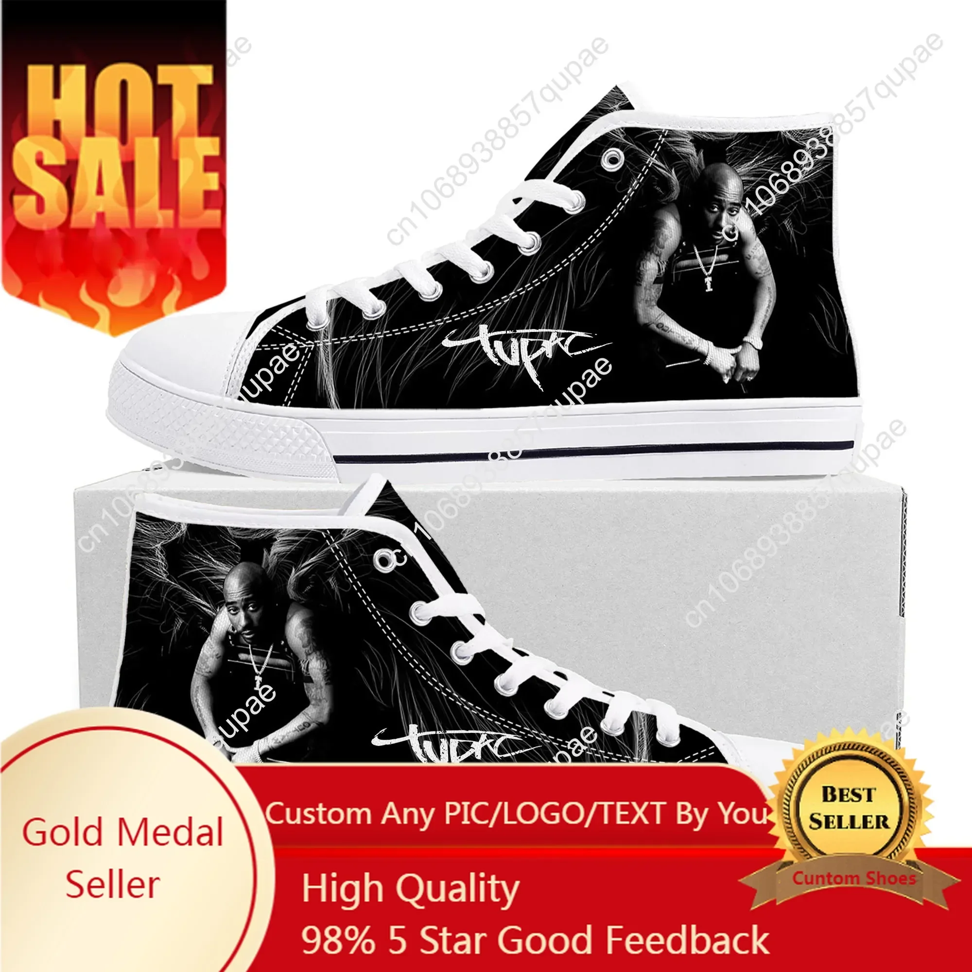 

Rap 2Pac Tupac High Top High Quality Sneakers Mens Womens Teenager Canvas Sneaker All Eyez on Me Casual Couple Shoes Custom Shoe