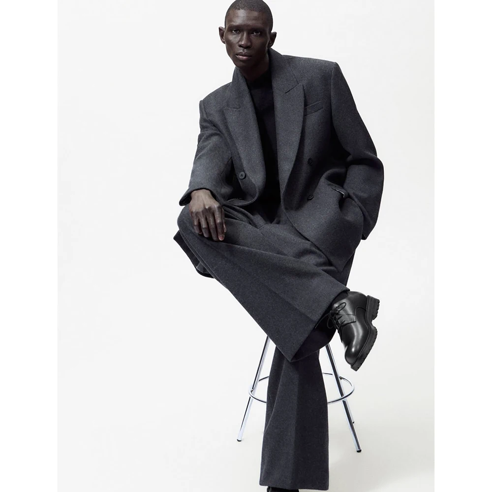 

Шикарный двубортный серый пиджак большого размера в стиле ретро - свободный мужской костюм с широкими штанинами, комплект из 2 предметов, офисный повседневный мужской костюм с остроконечными лацканами