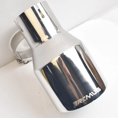 1 unidad de sistema de borde biselado de corte brillante de acero inoxidable 304 para coche, tubo final de silenciador, punta de escape brillante con logotipo VR