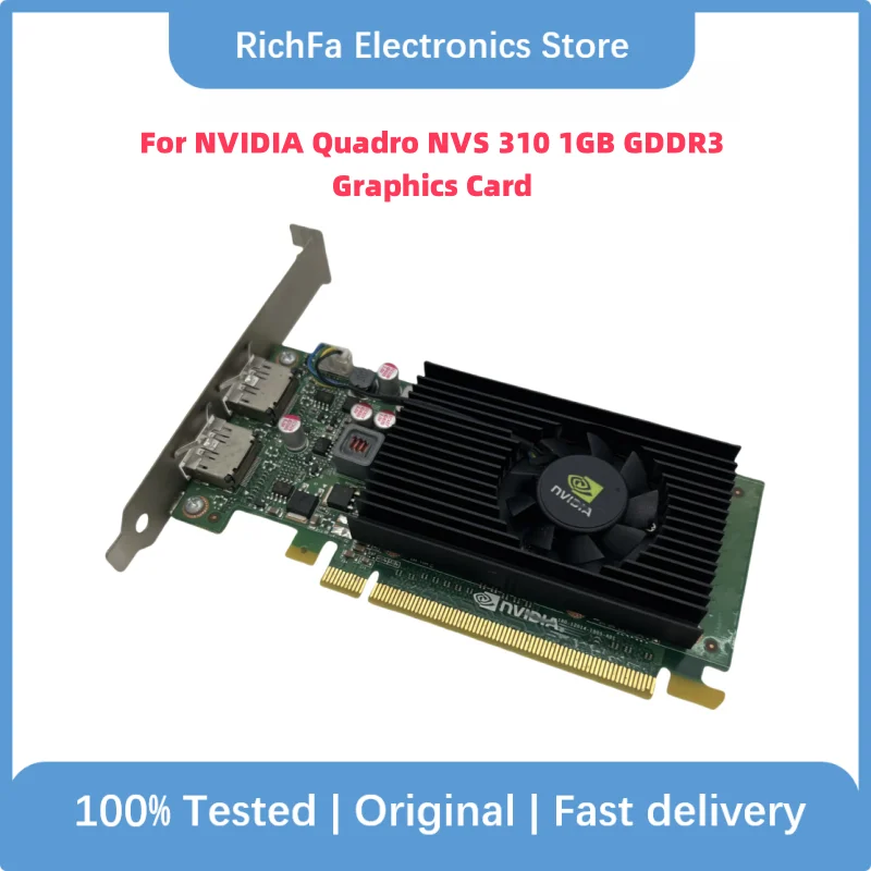 بطاقة الرسومات الأصلية المستخدمة لـ NVIDIA Quadro NVS 310 1GB GDDR3 PCIe x16 DisplayPort Dual DP موصلات 100% تم اختبارها سريعًا