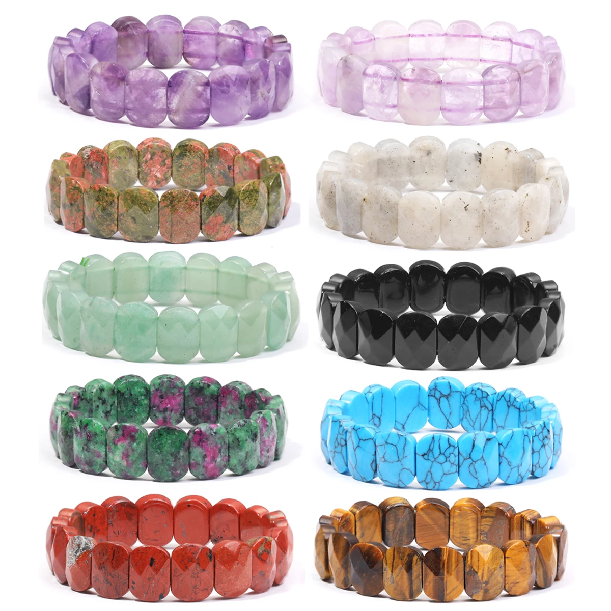 

Hot Sale Natural Gemstone Crystal Bracelets Stone Bangles Fashion Jewelry Gifts For Women Men Amethyst Tiger Eye Wholesale
