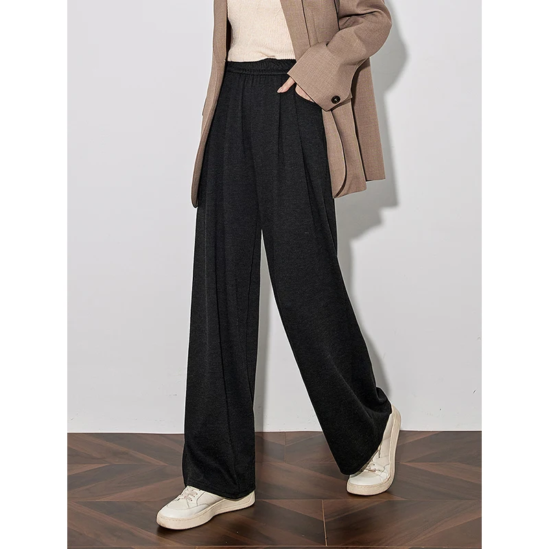 TOYOUTH Women Casual Pants 2024 Autumn and Winter Lazy Style Elastic Waist Straight Wide Leg Slim Waist Long Pants