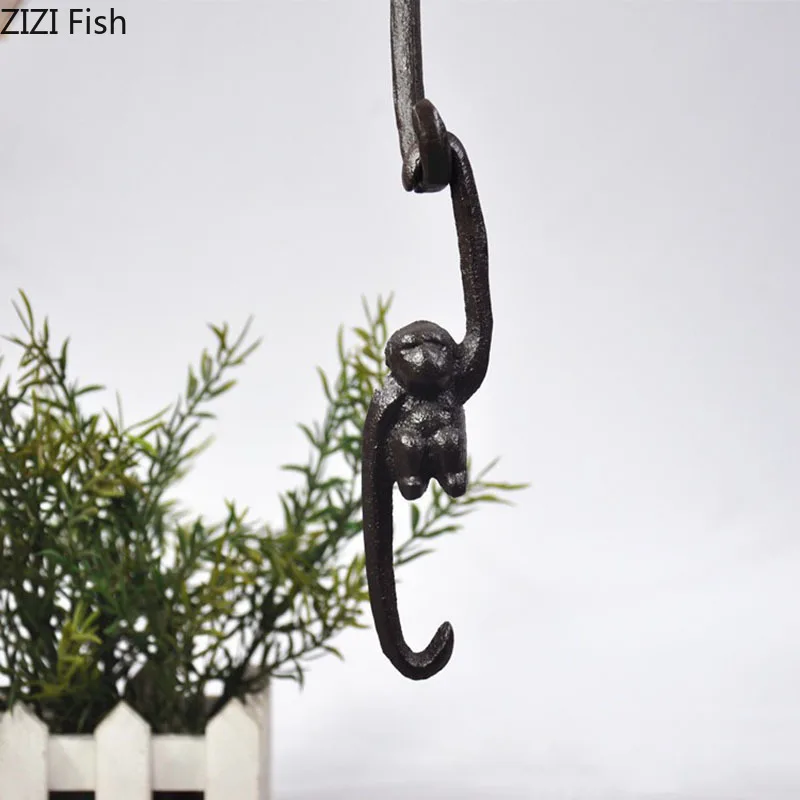Vintage Monkey S Shape Hook Hanging Shelf Wall Hanging Cast Iron Decorative Hook Monkey Coat Rack Pastoral Outdoor Decoration