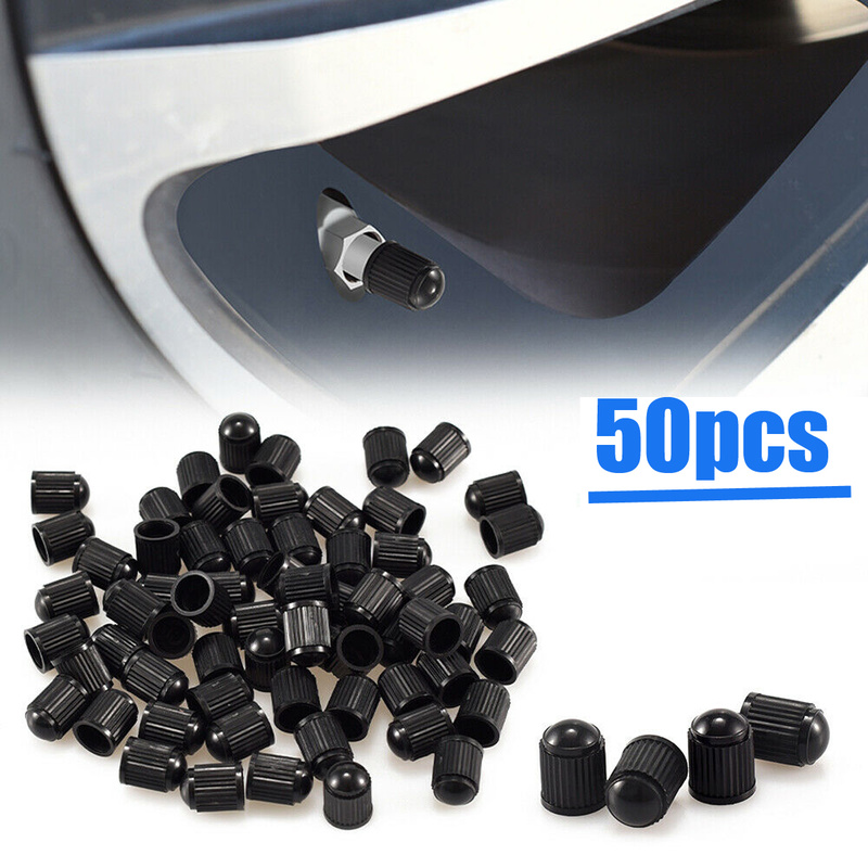  50PCS Dustproof Caps Car Tire Valve Stem Caps Bolt-In Car Truck Bike Wheel Tires Valves Tyre Stem Air Caps Accessories Black 