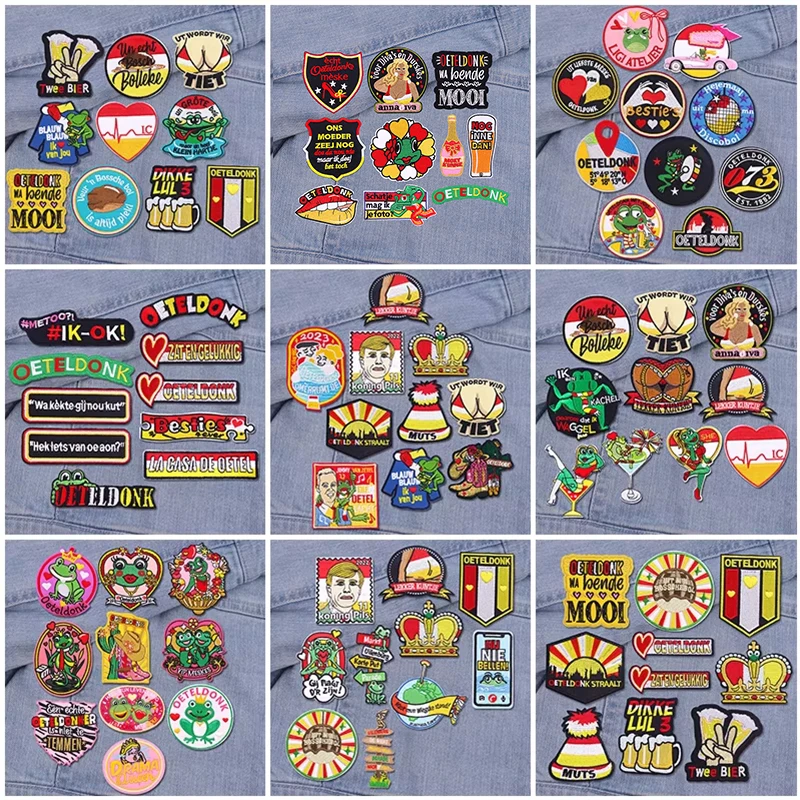 

10Pcs Wholesale Netherland Oeteldonk Emblem Iron On Patches For Clothing Colorful Frog Patch Embroidered Patches On Clothes Deco