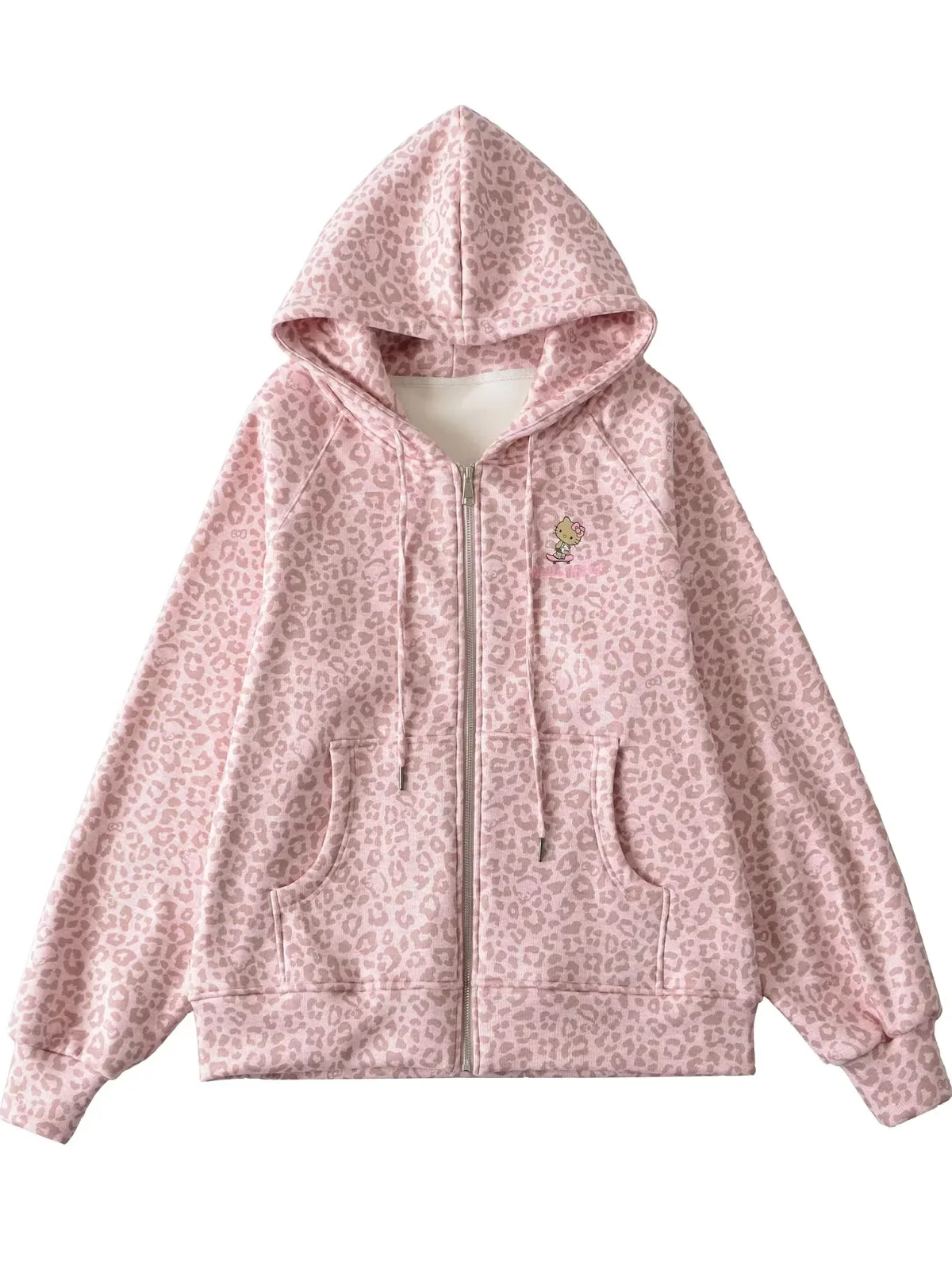 American Street Sle Felpa con cappuccio foderata con stampa leopardata e vestibilità ampia da donna, capispalla caldo con cerniera, abbigliamento casual