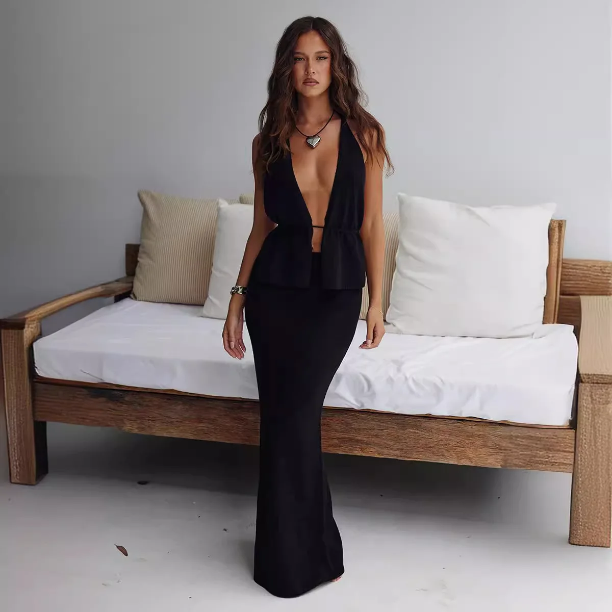 Women Knitted Patchwork Long Dress Halter Lace-up Backless Off Shoulder Hollow Out Design Elegant Summer Party Vestidos Fashion