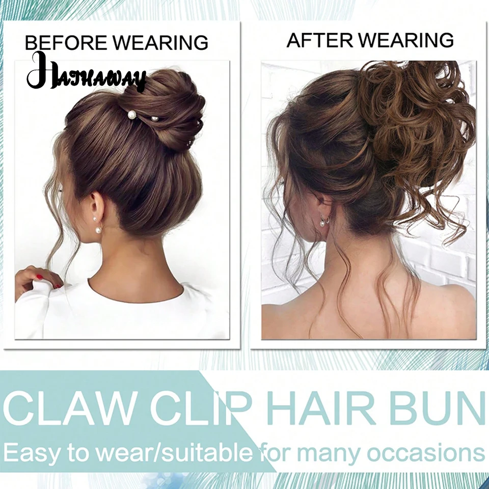 Synthetic Wavy Hair Bun Messy Curly Chignon Hair Clip in Hair Extension Scrunchy False Hair Pieces For Women Hairpins Black Brow