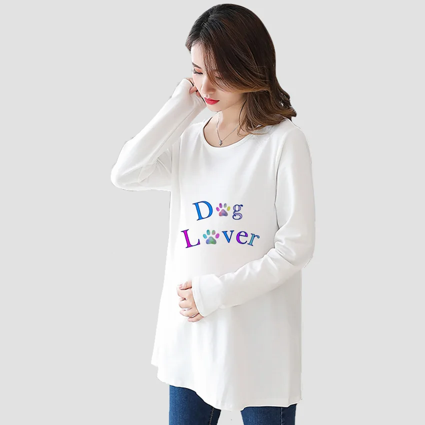 

Maternity Clothes Casual Pregnancy T Shirts Colorful Paw Dog Love Print Funny Pregnant Women Tees Pregnant Top Casual 90s