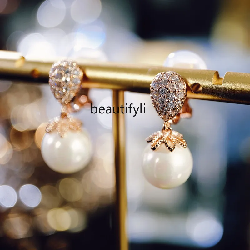 Light luxury high-end water drop pearl earclip retro earless earrings bride