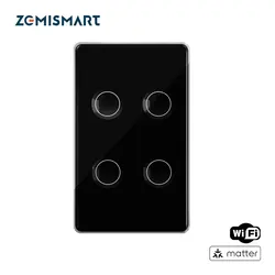 Zemismart Matter Over WiFi US Smart Wall Light Switch 1 2 3 4 Gangs with Black Touch Panel Homekit SmartThings Control