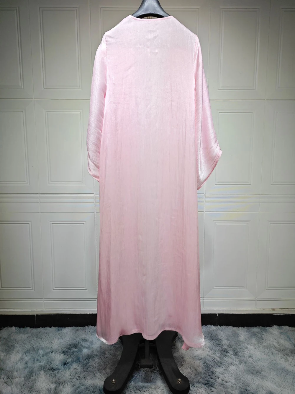 Green Apricot Pink Open Shiny Abaya Muslim Woman Dubai Summer Kaftan Vacation Outfits 2024 Long Sleeve Dress Mesh Free Shipping