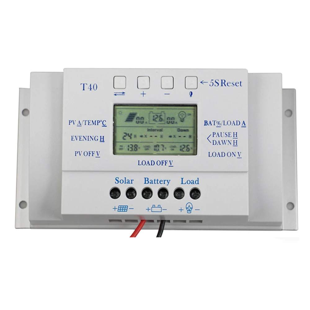 T-40A Solar Charge and Discharge Controller 12V 24V LCD USB Regulator with Load Dual Timer Control for Solar Lighting System