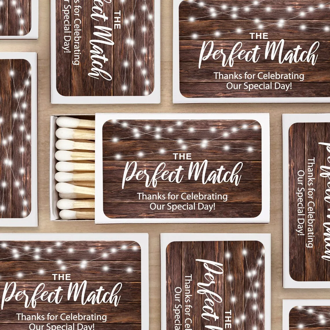 

Firefly Wedding Favor Matches, "Perfect Match" Personalized Matches, Personalized Matchboxes, Rustic Florals -Set of 50