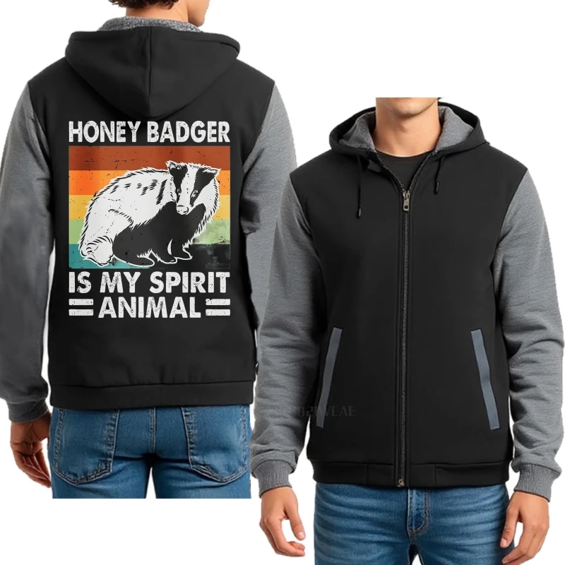 Hoodie plus size feminino quente mel texugo é meu espírito animal anime engrossado com capuz jaqueta de treino masculino velo grosso hoodies