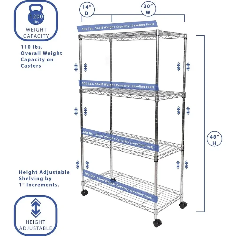 Solid Steel Wire Shelving Storage Unit Adjustable Shelves Organizer Rack,  30