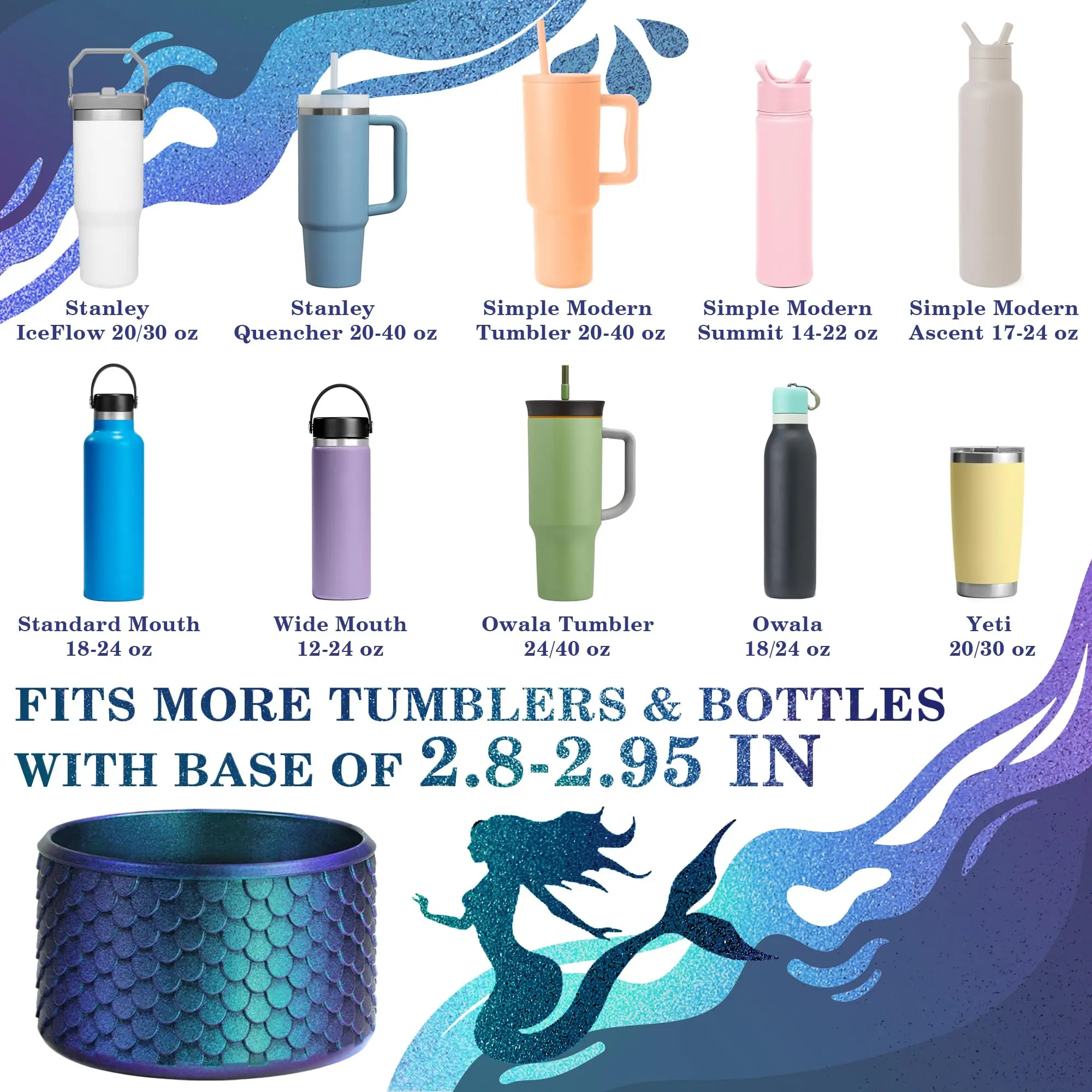 Mermaid Silicone Boot for Stanley Cup 40/30/20 oz, Made for HydroJug Traveler 32/40 oz & Stanley IceFlow 20/30 oz, for Owala Cup