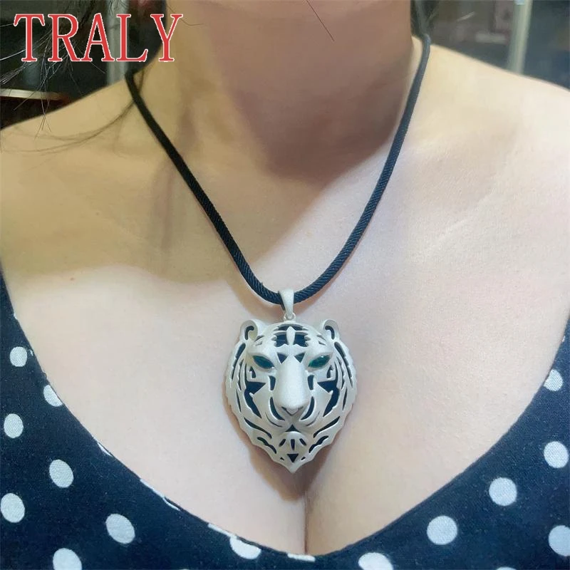 925 Sterling Silver Tiger Head Frosted Pendant for Women and Men Necklace Rope Chain 65cm High Quality Couple Party Jewelry Gift