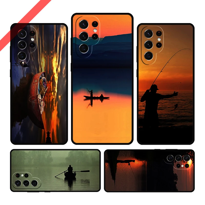 Bass Fishing Lake Sunset Fisherman Phone Case For Samsung Galaxy S20 FE S21 S10 S23 Plus S24 S22 Ultra Note20 Note10 S9 S8 Cover